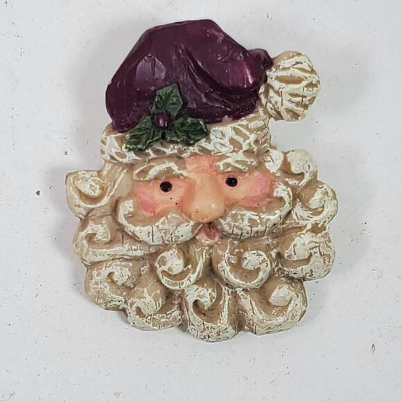 Vintage Old World Santa Head Brooch Pin 2 Inch - Picture 1 of 2